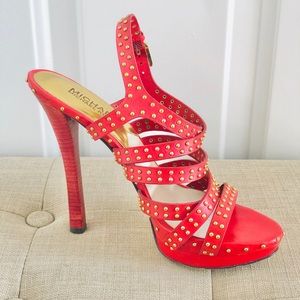 MK Red studded strappy sandals heels